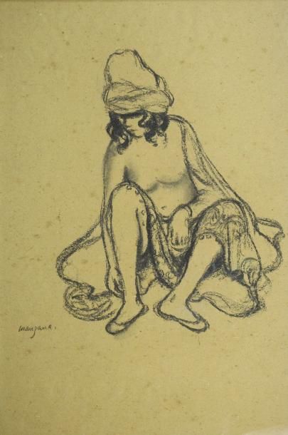 Georges MANZANA-PISSARRO (1871 - 1961) 
Enfant assis.
Fusain sur papier signé en...