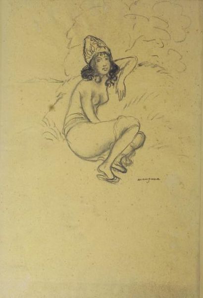 Georges MANZANA-PISSARRO (1871 - 1961) 
Jeune femme nue.
Fusain sur papier signé...