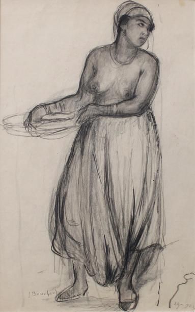 JEAN BOUCHAUD (1891 - 1977) 
Jeune femme au panier, 1922.
Dessin à la mine de plomb...