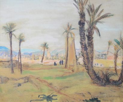 Henri Jean PONTOY (1888 - 1968) 
Ville marocaine, 1936.
Aquarelle gouachée sur papier...
