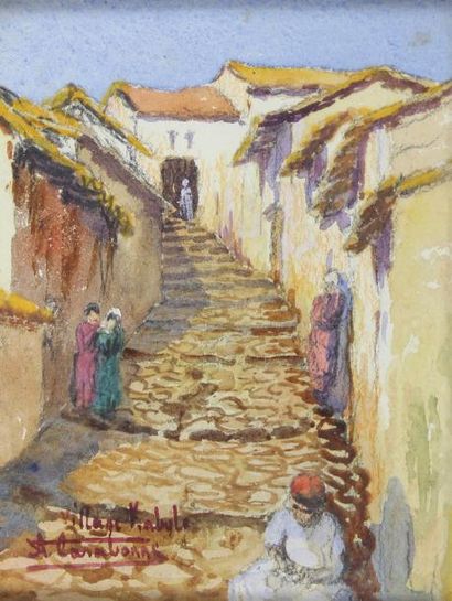 André CASABONNE (XIXe - XXe siècle) 
Village Kabyle.
Aquarelle signée en bas à gauche...