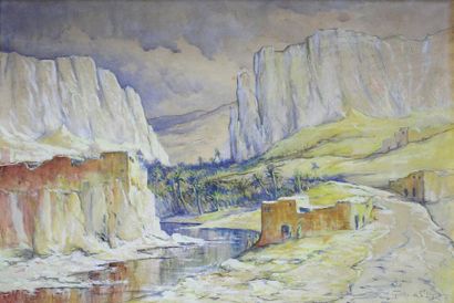 Léon GEILLE DE SAINT-LÉGER (1864 - 1937) 
Paysage de L'oued.
Gouache signée en bas...