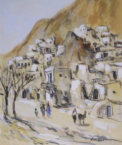 École FRANÇAISE du XXe siècle 
Village de Maaloula, près de Damas en Syrie.
Gouache...