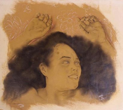 Serge GRES (1899-1970) 
Tahitienne, 1934.
Huile, gouache et crayon sur papier signé,...