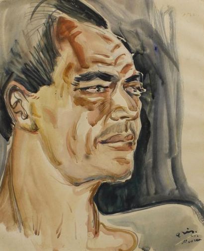 Serge GRES (1899-1970) 
Portrait d'homme, 1940.
Aquarelle et crayon sur papier signé,...