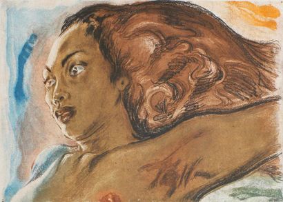 Serge GRES (1899-1970) 
Tahitienne.
Lithographie en couleurs signée en bas à gauche...