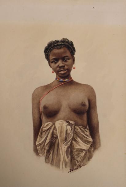 Alphonse RAKOTOVAO (XX) 
Portraits de malgaches.
Cinq aquarelles signées.