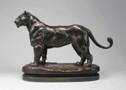 Antoine - Louis BARYE (1796 - 1875) 
Lionne du Sénégal.
Epreuve en bronze à patine...