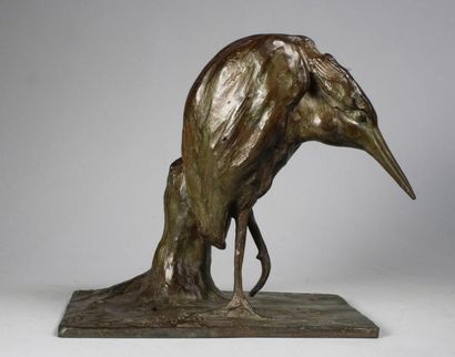 Guido Righetti (1875 - 1958) 
Butor, oiseau échassier.
Epreuve en bronze à patine...