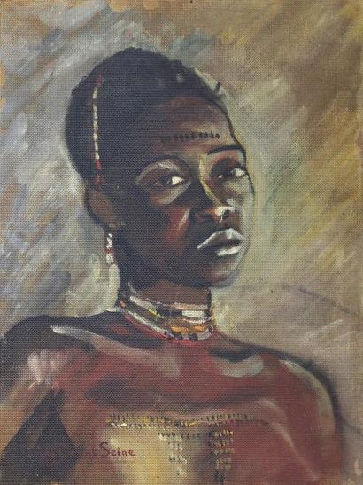 Jacques SAINTSEINE (1897 - 1972) 
Portrait d'afrcaine.
Huiles sur isorel double face.
signé...