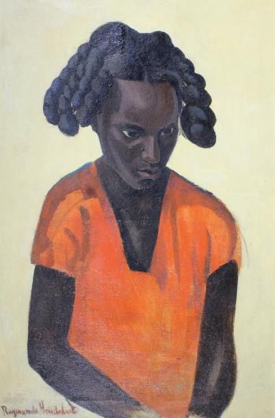 Raymonde HEUDEBERT (1905-1991) 
Jeune Africaine à la tunique rouge.
Huile sur toile;...