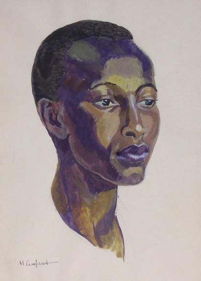 École FRANÇAISE du XXe siècle 
Portrait d'africaine.
Dessin à la mine de plomb, gouache...