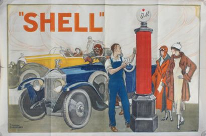 Charles FOUQUERAY (1869 - 1956) 
Shell (pompe à essence)
Affiche lithographique en...