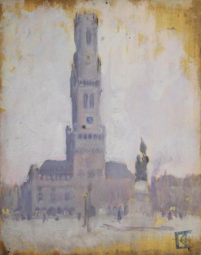 Charles FOUQUERAY (1869 - 1956) 
Vue de Bruges, 1897. 17566/7
Huile sur panneau situé...