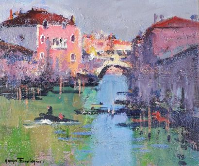 Georges FERRO LA GREE (né en 1941) 
Canal San Chiaro, Venise.
Huile sur toile signée...