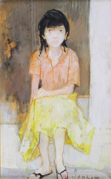 JEAN JANSEM (1920-2013) 
Fillette à la jupe jaune.
Huile sur toile signée en bas...