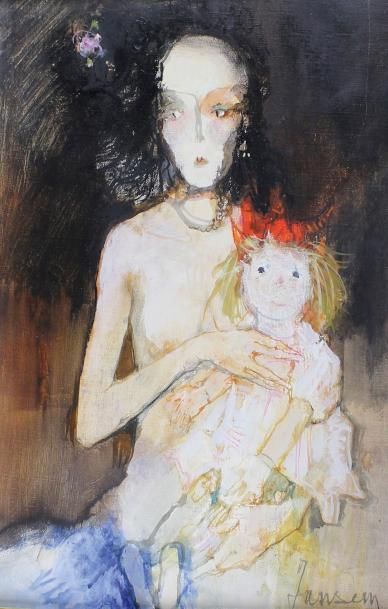 JEAN JANSEM (1920-2013) 
Femme à la poupée.
Huile sur toile signée en bas à droite....
