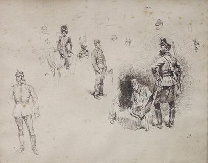 Edouard DETAILLE (1848-1912) 
Etudes de soldats dont principalement Allemands.
Dessin...