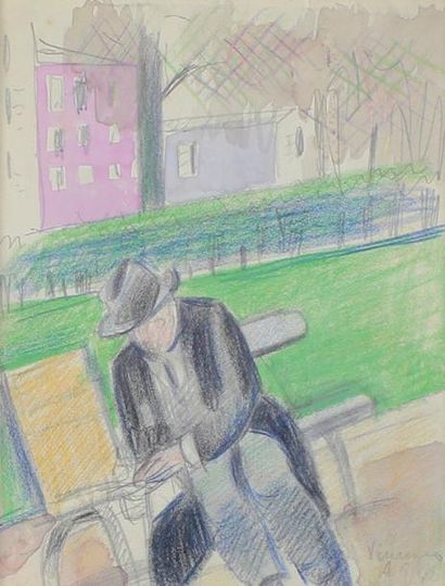 ALFRED RETH (1884-1966) 
Le peintre au travail à Vincennes.
Aquarelle et crayon gras...
