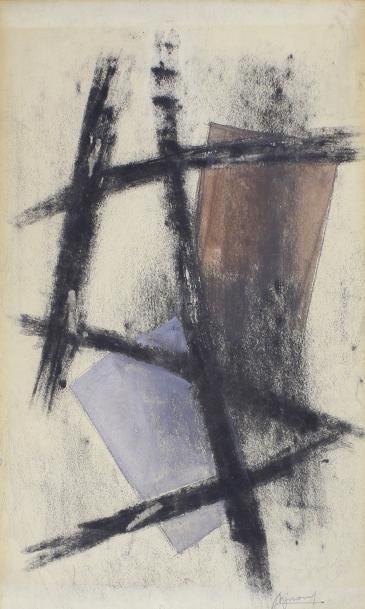 Jean SIGNOVERT (1919-1981) 
Composition abstraite.
Technique mixte, fusain et gouache...