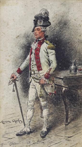 Maurice Henri ORANGE (1868-1916) 
Officier d'infanterie, Régiment du Béarn, 1777.
Encre...