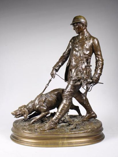 Pierre-Jules Mene (1810-1879) 
Le valet de limier.
Epreuve en bronze à patine brun...