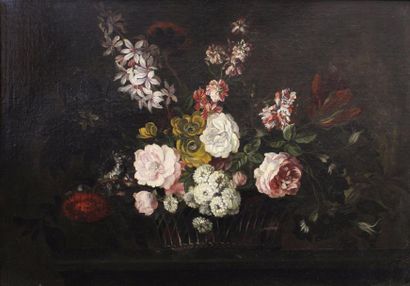 Ecole du XVIIe dans le goût de Peter Casteels 
Nature morte au bouquet de fleurs...