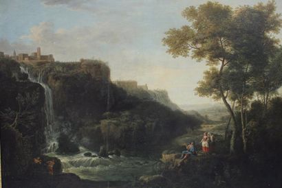 Joseph VERNET (1714-1789) (suiveur de) 
La cascade à Tivoli.
Importante huile sur...