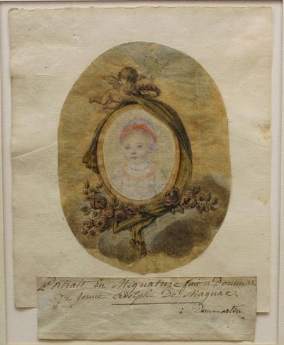 ECOLE DU XVIIIe SIÈCLE 
Portrait présumé du jeune
Adolf de Magnac.
Encre et aquarelle...