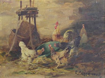 Edmond VAN COPPENOLLE (c.1843/46-1915) 
Deux scènes de basse-cour.
Deux huiles sur...