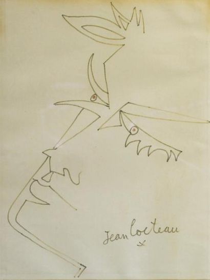 Jean COCTEAU (1889-1963) 
Tête de faune.
Dessin à la pointe feutre signé en bas à...