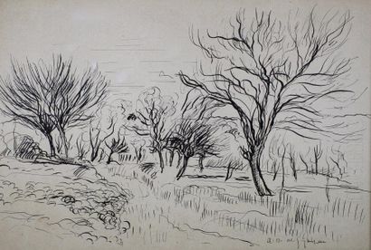 André Albert Marie DUNOYER DE SEGONZAC (1884-1974) 
Paysage de Provence.
Encre de...