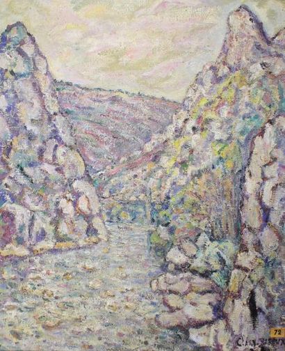 Adolphe CLARYBAROUX (1865-1933) 
Soleil couchant dans les gorges du Lot.
Huile sur...