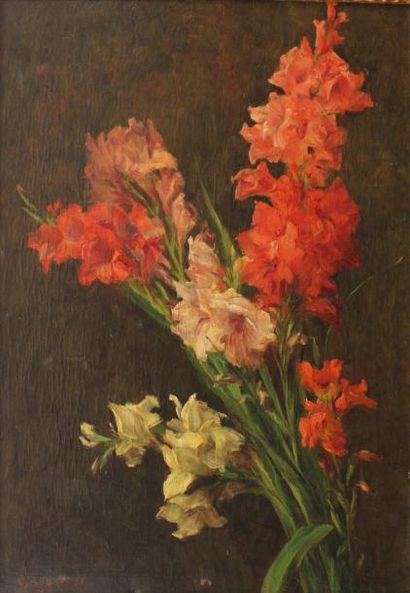 Charles Jean AGARD (1866-1950) 
Nature morte aux glaïeuls.
Huile sur toile signée...