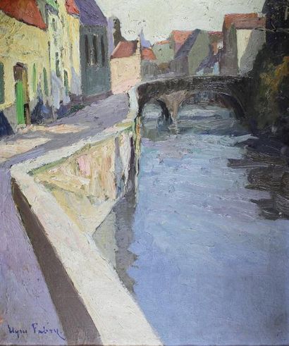 Elysée FABRY (1882-1949) 
Le quai de Bruges.
Huile sur panneau signé en bas à gauche.
58,5...