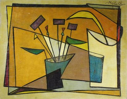 Edgar STOËBEL (1909 - 2001) 
Composition au vase de fleurs.
Huile sur toile signée...