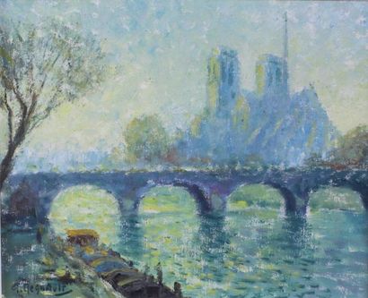 Georges REGNAULT (1898 - 1979) 
Vue de Notre-Dame.
Huile sur toile signée en bas...