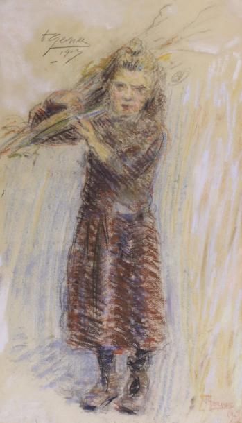 Paul Elie GERNEZ (1888 - 1948) 
Jeune fille au fagot, 1907.
Pastel signé et daté...