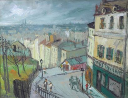 Georges REGNAULT (1898 - 1979) 
Les toits de Paris, vue depuis
Ménilmontant, 1960.
Huile...