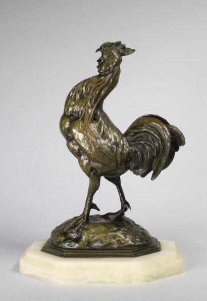 Alfred BARYE (1839 - 1882) 
Le Coq.
Epreuve en bronze à patine brun nuancé clair....