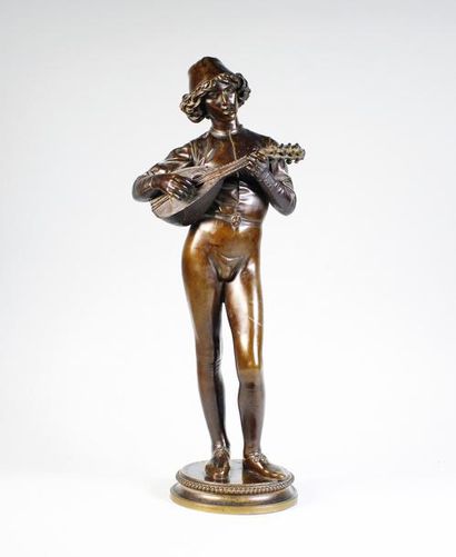 Paul Dubois (1827 - 1905) 
Le Musicien Florentin.
Epreuve en bronze à belle patine...