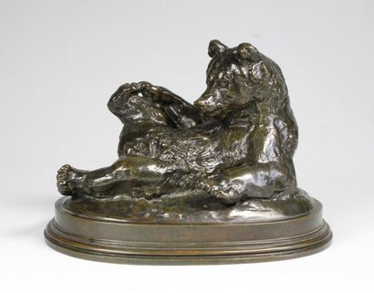 Antoine - Louis BARYE (1796 - 1875) 
Ours assis n°2.
Epreuve en bronze à patine brun...
