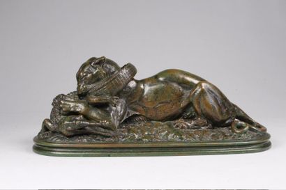 Antoine - Louis BARYE (1795 - 1875) 
Tigre au gavial.
Epreuve en bronze à patine...