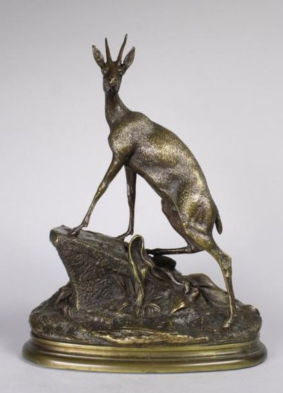 Jules moigniez (1835 - 1894) 
Chamois.
Epreuve en bronze à patine brun foncé nuancé....