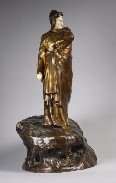 Constantin Victor DELAIGUE (XIXe - XXe siècle) 
Dante.
Epreuve en bronze à patine...
