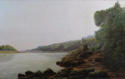 Claudius PEYRACHE (XIXe - XXe siècle) 
La rivière.
Huile sur toile signée et datée...