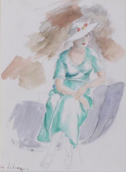Henri LEBASQUE (1865-1937) 
Femme au chapeau.
Aquarelle signée en bas à gauche.
20...