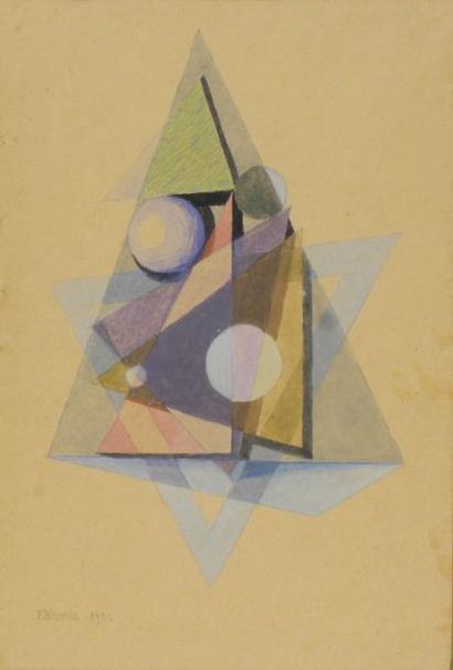 Federico Kromka (1890 - 1942) 
Composition au triangle et cercle, 1928.
Aquarelle...