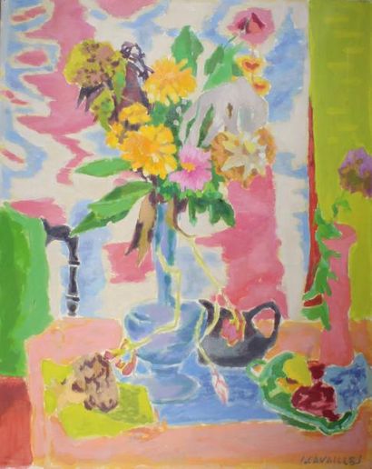 Jules CAVAILLES (1901 - 1977) 
Nature morte aux fleurs.
Huile sur toile signée en...