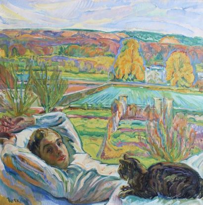 Nicolas TARKHOFF (1871 - 1930) 
La sieste dans le Jardin d'Orsay, circa 1916-1918.
Importante...